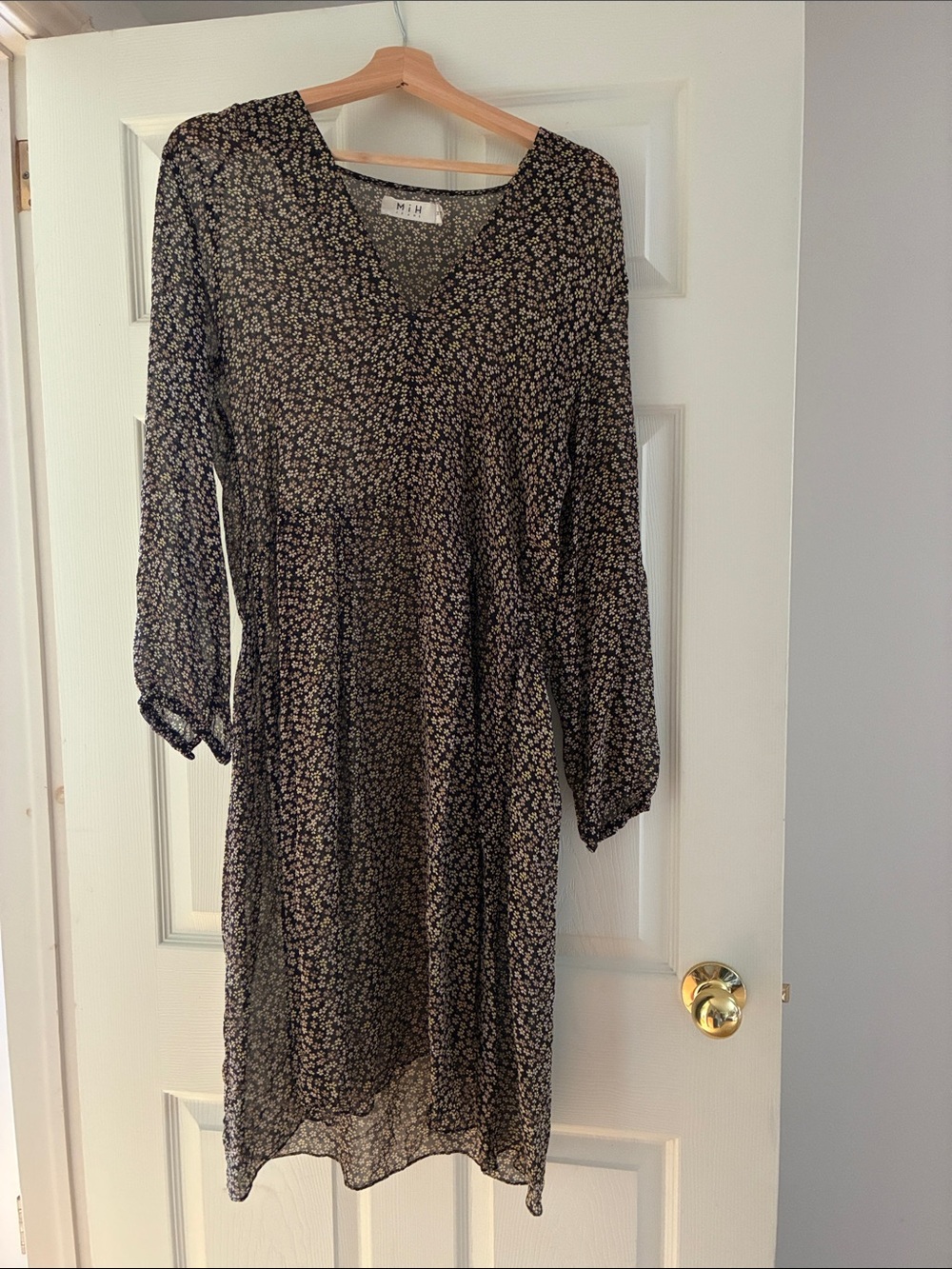 MiH Jeans Black Silk Floral Midi Dress